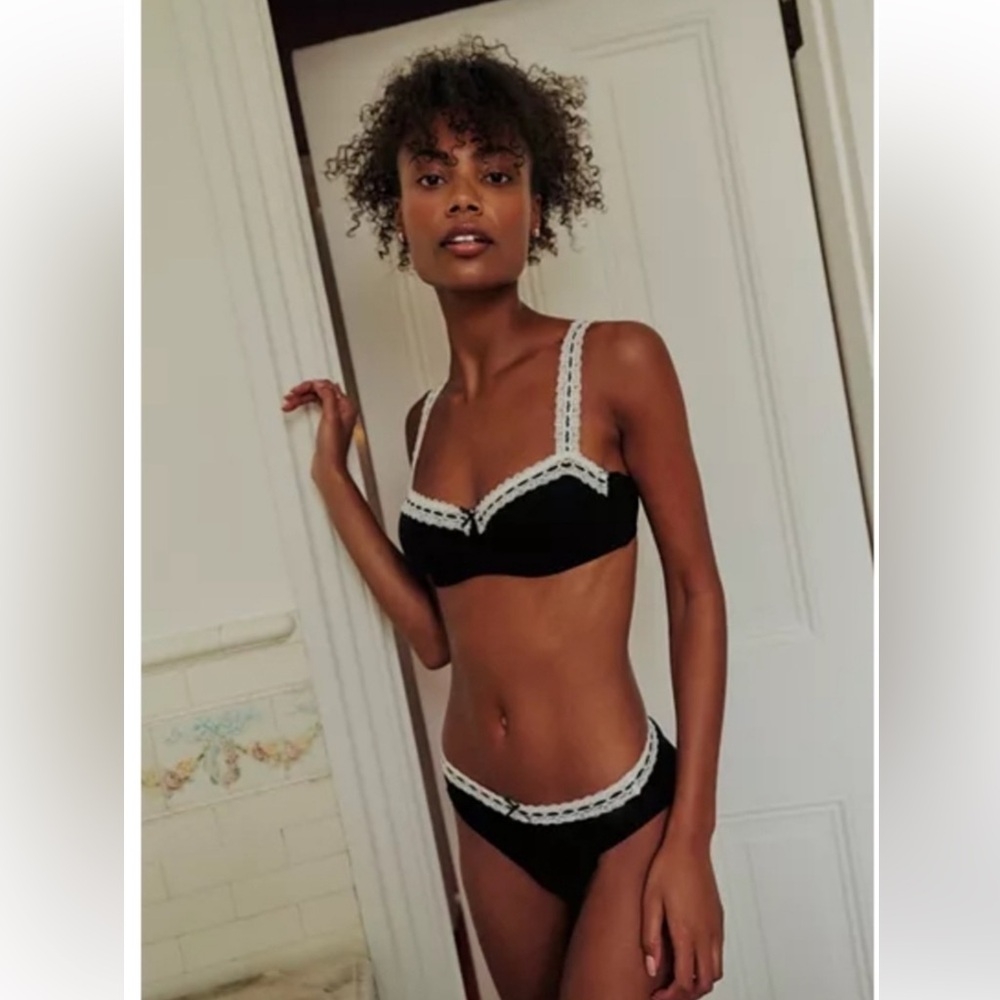 Free People So Sweet Balconette Underwire Bra in Black Combo 34DD $48 MSRP NWT